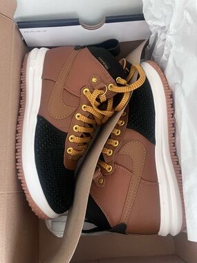 Nike Brown, Black and Yellow High-Top Boots